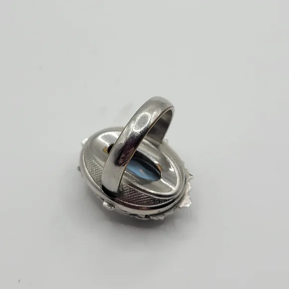 Vintage Adjustable Whiting And Davis Statement Ring Blue And Clear Stone Size 6 - Picture 9 of 12